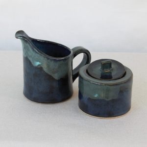 Blue and Navy sugar pot and milk jug. Made by Jo Ceramics