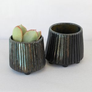 2 small deep slate green pots. Made by Jo Ceramics