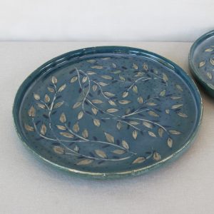 Modern blue themed large plate. Handcrafted by Jo Ceramics